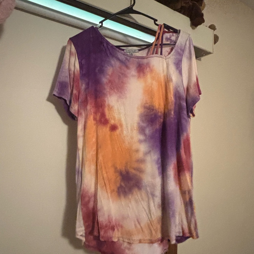 White Birch Asymmetrical Purple and Orange Short Sleeve Tee